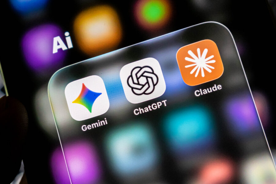 phone with an 'AI' icons folder and several AI applications showing