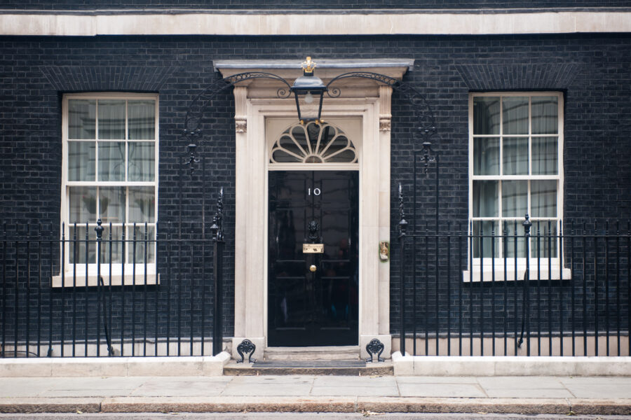 front door of 10 Downing Street in London, the residence of the Prime Minister