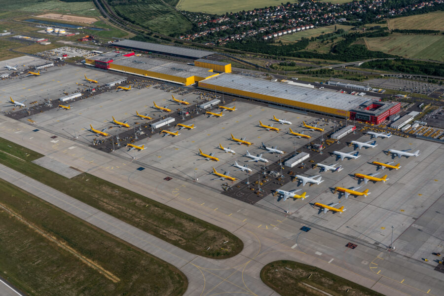 Leipzig Airport, several planes on the ground