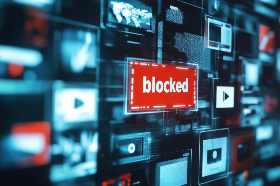 computer screen with lots of pop ups that says 'blocked'